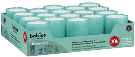Bolsius Horeca Relight Navullingen 64/52 Aqua (18 stuks)
