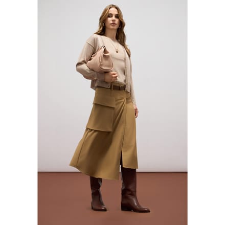 Oltre Fluid Midi A-line Skirt With Panel Brown Taglia: 48 | Minigonne Outlet | Donna | Marrone