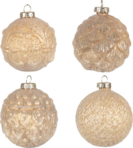 Clayre & Eef Kerstbal Set van 4 Overig Ø 10 cm Geel Glas Kerstballen