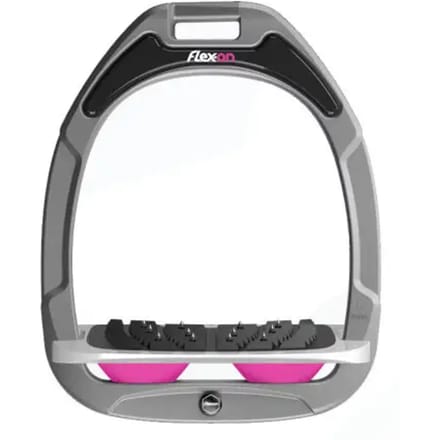 Kantelbare Ultra Grip Aluminium/Grijs/Roze Stijgbeugels Flex-On Green Composite