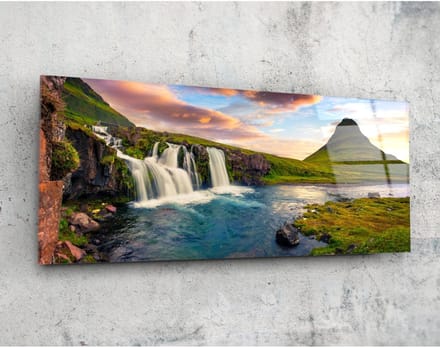 Panorama Glasschilderij - Waterval - Landschappen - Natur - 92 x 36 cm