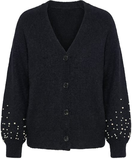 Studio Untold - Dames - Vest oversized model ballonmouwen met sierkralen - Zwart - Maat 50+