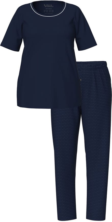 Ulla Popken - Dames - Pyjama tweedelig stippen korte mouw - Nachtblauw - Maat 66+