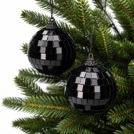 Christmas Decorations Disco kerstbal - 2x - zwart - 6 cm - kunststof en glas - discobol - spiegel - discobal - kerstversiering