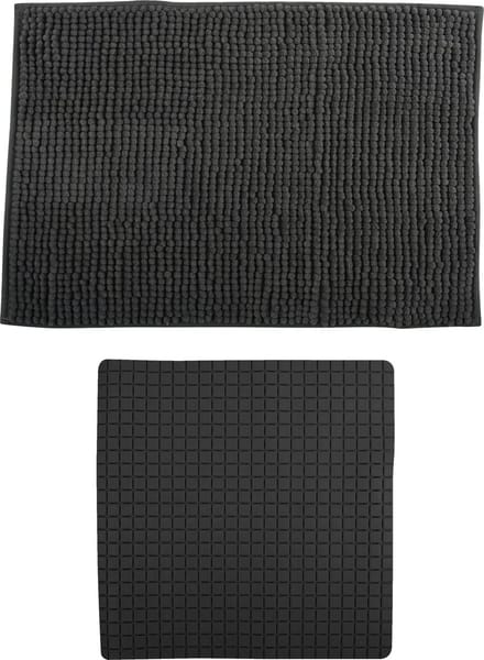 MSV Douche anti-slip mat en droogloop mat - Sevilla badkamer set - rubber/microvezel - donkergrijs