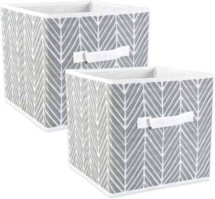 Stoffen opbergbakken - Opbergcontainers set - Thuis organiseren - Stevige constructie - Set van 2 - Visgraat grijs