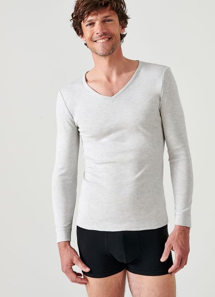 Damart - T-shirt met V-hals in interlock mesh Thermolactyl - Heren - Grijs - (94-101) M