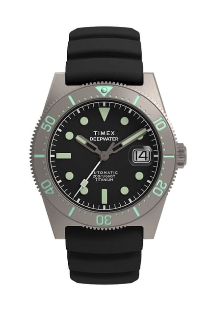 Timex Deepwater Reef 200 Titanium Automatic Automatic Wind Zwart Case: 100% Titanium | Armband: 100% Synthetic Rubber 41 mm TW2W73800AJ