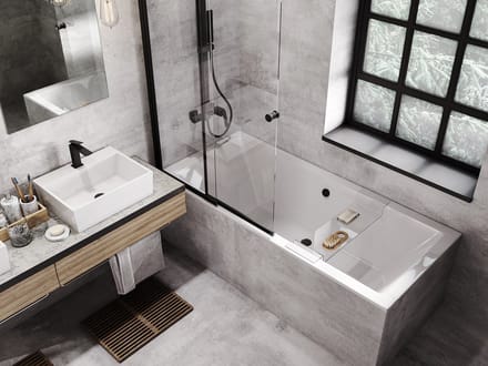Badland QUADRO SLIM ligbad 155 x 70 cm wit met styropor ombouw met bamboe badplank
