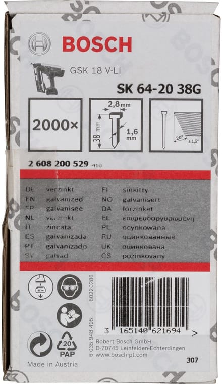 Bosch DYKKER 20GR 1.6X38MM GL 2000 STK