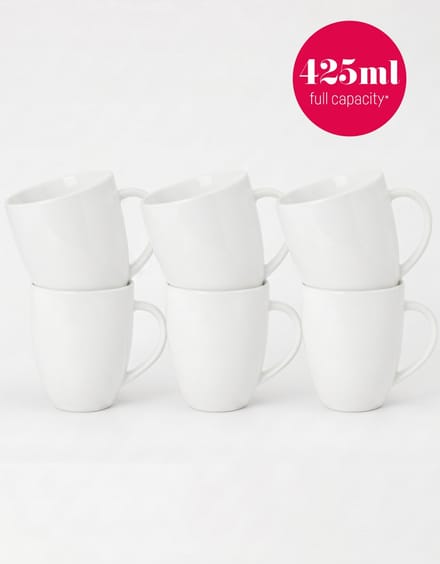 vtwonen - Basic - Set van 6 - Mokken met Oor - Wit - Porselein - 425ml