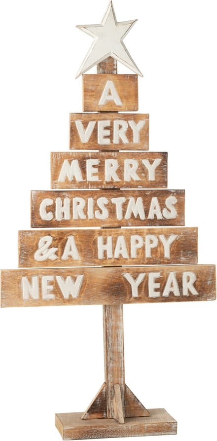 J-Line decoratie Kerstboom Ster - hout - naturel/wit