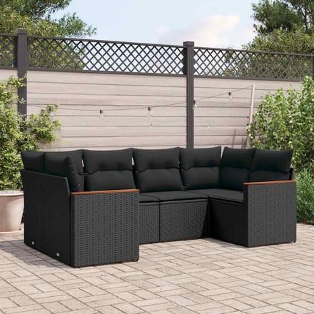 vidaXL - 6-delige - Loungeset - met - kussens - poly - rattan - zwart