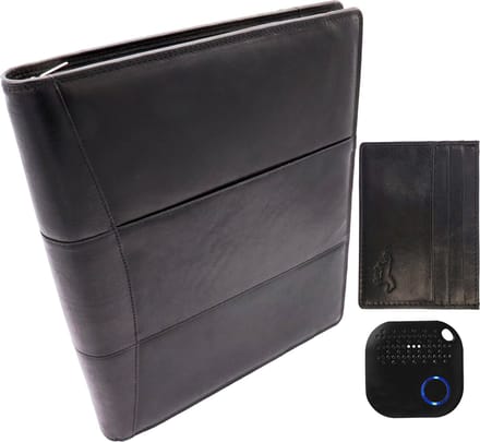 Business set: Leren Schrijfmap A4 met Pasjseshouder & Anti-lost Keyfinder - 3 stuks