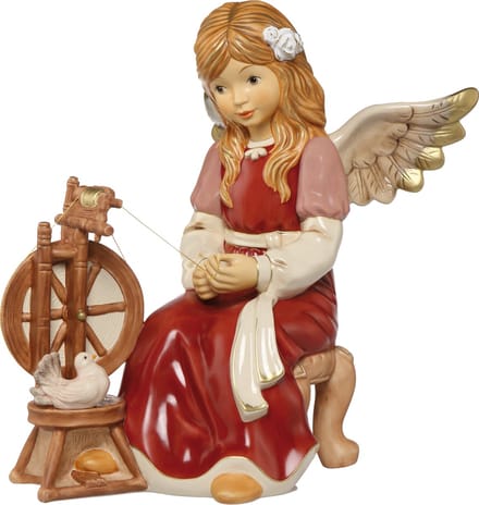 Goebel - Kerst | Decoratief beeld / figuur Engel sprookjes spinnewiel rood | Aardewerk - 36cm - Limited Edition