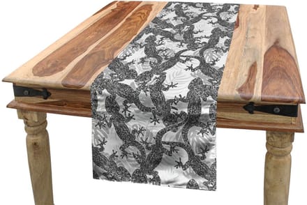ABAKUHAUS Gecko-tafelrok – Boho hagedis – 40x180 cm – Grijs/Wit