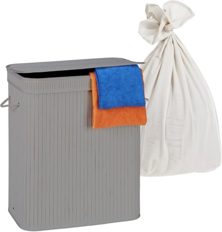 Wasmand 2 vakken - 100 liter - bamboe - grijs