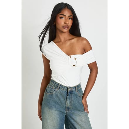 boohoo Dames Dubbellaags Slinky Bodysuit Met Slangendetail | Ivory | Maat: 8