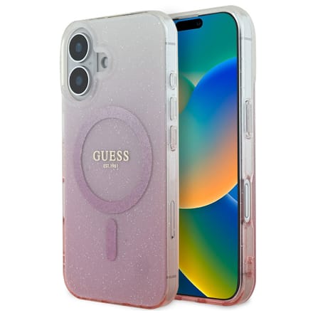 Guess geschikt voor MagSafe IML Glitter Gradient Case geschikt voor iPhone 16 - Pink