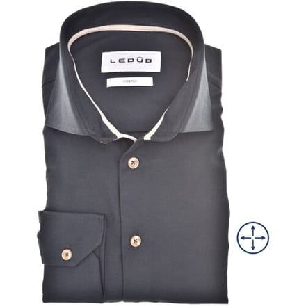 Ledub modern fit overhemd - popeline - donkerblauw - Strijkvriendelijk - Boordmaat: 38