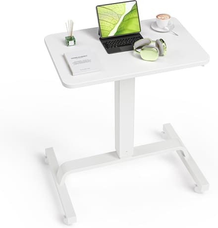 Verstelbare bijzettafel - Mobiel bureau - Thuiswerken - Pneumatisch in hoogte verstelbaar - 60 x 40 cm - Wit