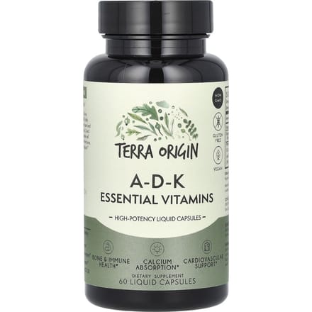 Terra Origin, A-D-K essentiële vitamines, 60 vloeibare capsules