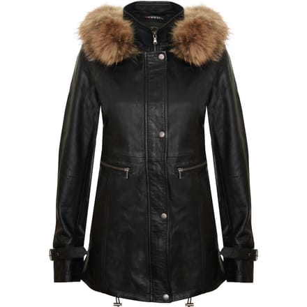 Dames warm leren parkajack met capuchon-Northwich