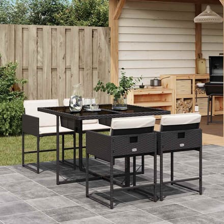 vidaXL 5-delige Tuinset met kussens poly rattan zwart