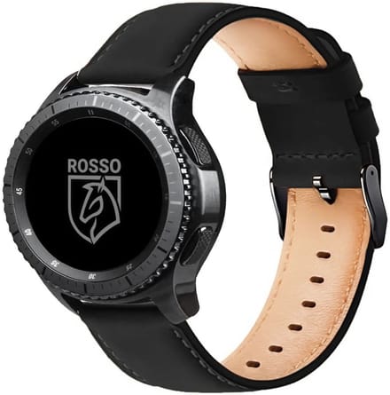 Rosso Deluxe Universeel Smartwatch/Horloge Bandje 18MM Echt Leer Zwart