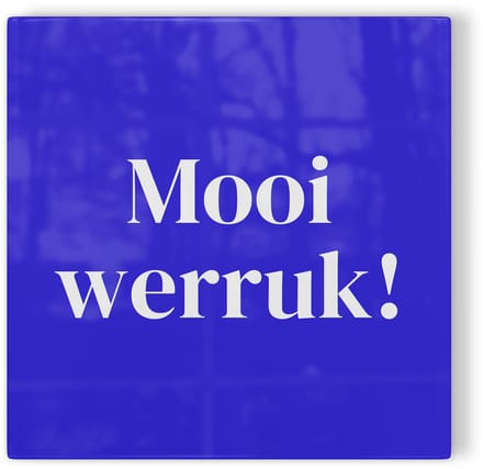Tegeltje Arnhem Mooi werruk! - blauw wit - tegeltje stad - tegeltje met tekst