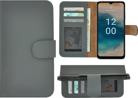 MoDo hoesje Geschikt voor Nokia G22 - Echt Leer Book Case - Grijs