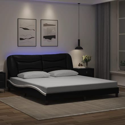 vidaXL - Bedframe - met - LED - zonder - matras - "Hvar" - zwart - en - wit - 180x200 - cm