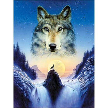 5D Diy Daimond Schilderij  Wolf&Waterfall  3D Diamond Schilderij Ronde Strass Borduurwerk Dieren 20X30CM gray