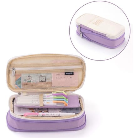 Uitbreidbare etui met grote capaciteit voor meisjes, jongens, school, esthetische potloodzakjes met ritssluiting, schattig paars