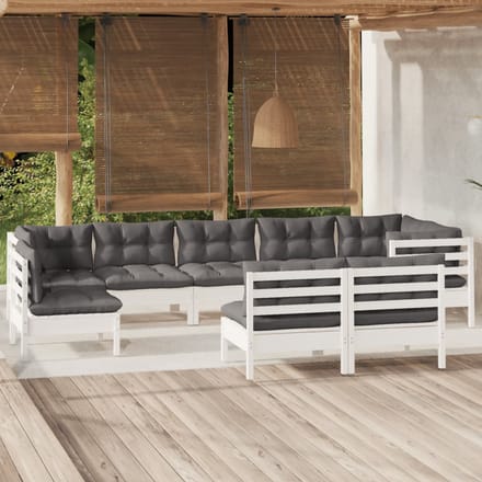 vidaXL - 9-delige - Loungeset - met - kussens - massief - grenenhout - wit