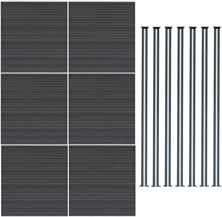 Composiet schuttingset - grijs - 185x1045cm - 6 panelen & 7 led palen