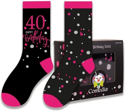 Witbaard Cadeausokken 40 Jaar Polykatoen Zwart/roze 2-delig