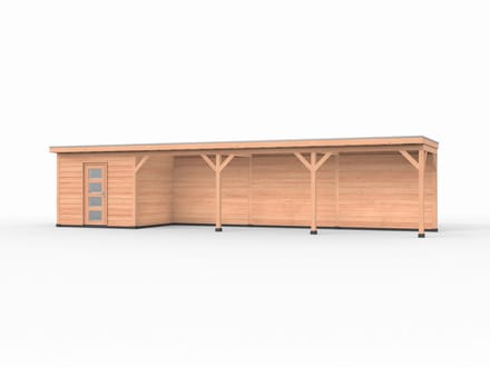 Douglas overkapping, 1200 x 250, met schuur en achterwand, Westwood Comfort Plus
