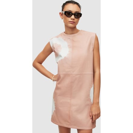 AllSaints Mika Leather Tydy Dr Dusty Pink Maat: 16 | Mini Jurken Outlet | Dames | Roze