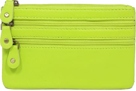 Lime portemonneetje van leder - met ritsen - limegr15