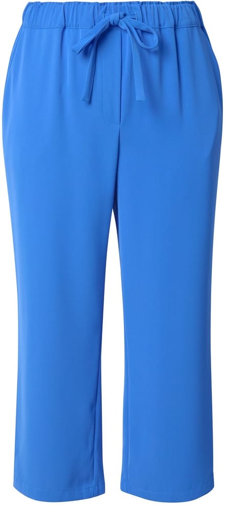 Ulla Popken - Dames - 7/8-broek persplooien elastische tailleband strikbandje - Pauwenblauw - Maat 44
