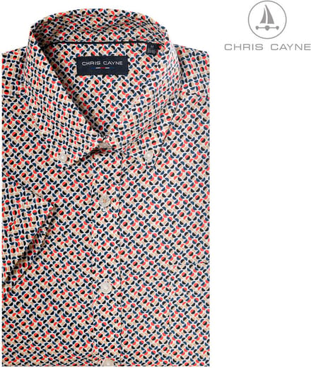 Chris Cayne heren overhemd - M - rood/beige - geprint dessin - korte mouwen - borstzak
