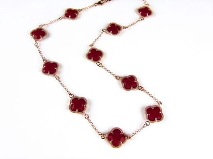model 10 Fiori collier in zilver roze verguld 10 rode klavers