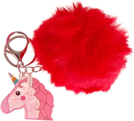 Sleutelhanger/Tashanger - Eenhoorn Transparant & Glitters & Pompom Rood - Clip - 8cm