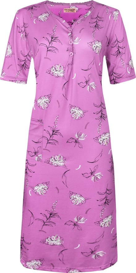 Dames nachthemd gebloemd roze M