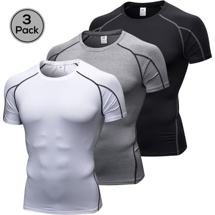 Lixada Pack de 3 Hommes Chemise de Compression à Manches Courtes Quick Dry Running Combo AXXL gray