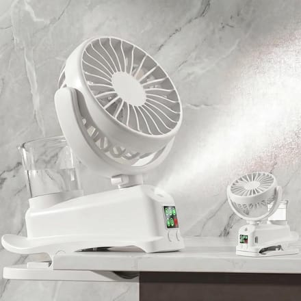 YAGXIG Mini USB Draagbare Clipventilator - Oplaadbaar - Mini Ventilator met Bevochtiger - 4 Windsnelheden - Bureauventilator - Draagbare Mini Ventilator voor Thuis/Kantoor - (Wit)