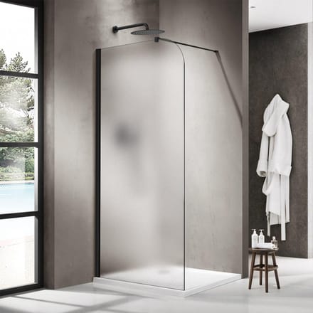 FugaFlow Eccelente Vetro Inloopdouche - 90x200cm - afgeronde glaswand - links - mat glas - wandarm - mat zwart
