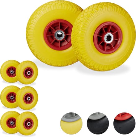 8x steekwagenwiel - 3.00-4 - rubberband - kogellager - 20 mm as - geel-rood