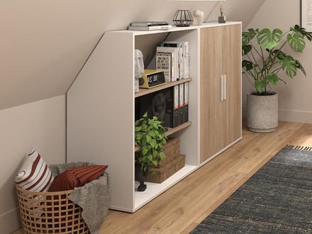 Vente-unique Meubel voor onder een schuin dak met 2 deuren en 2 planken - Wit en naturel - ADEZIO